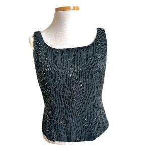 Vtg Bob Mackie Boutique Beaded Evening Sleeveless Tank Back Zip Blouse Black MED